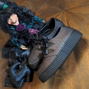 Strangecvlt Bat Skull Creeper Platform Shoes Black Vegan Gothic Punk w Size 8